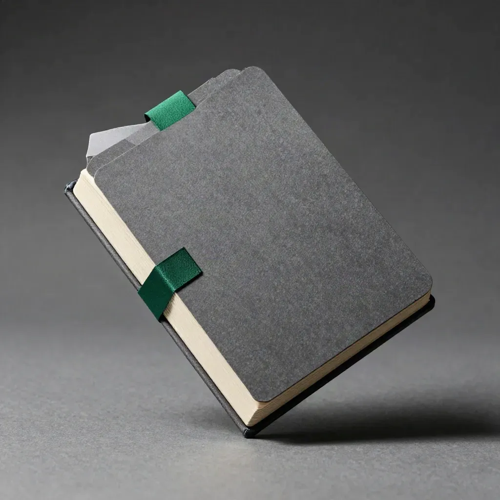 Macro of a graphite sprint kit with an emerald tab floating against an ash-grey studio field.